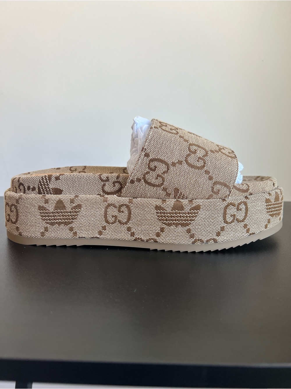 Gucci x adidas GG Canvas Platform Slide Sandals Size 40